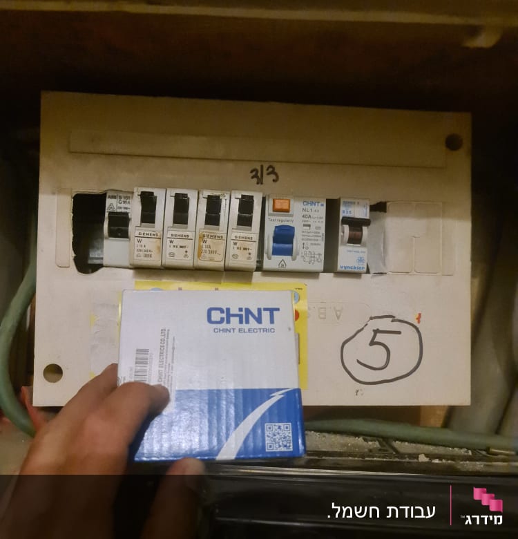 לוח חשמל עם מפסקים ואריזת מוצר חשמל